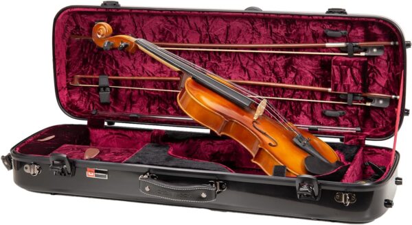 Crossrock Fiberglass Oblong Case fits 4/4 Full-Size Violin, Includes TSA lock, Protective Blanket, Hygrometer, Accessory Compartments-Black (CRF2020VBK-R)