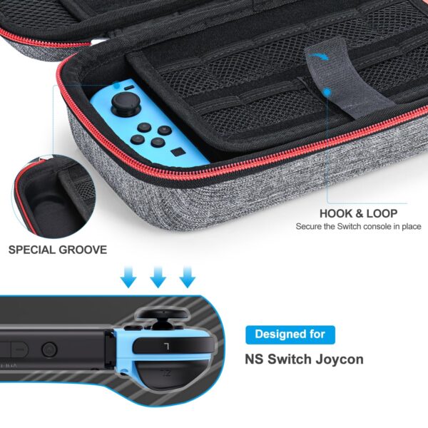 innoAura Switch Case for NS Switch 19 in 1 Switch Accessories Bundle with Switch Carrying Case, Switch Game Case, Switch Screen Protector, Switch Stand, Switch Thumb Grips (Gray) - Image 3