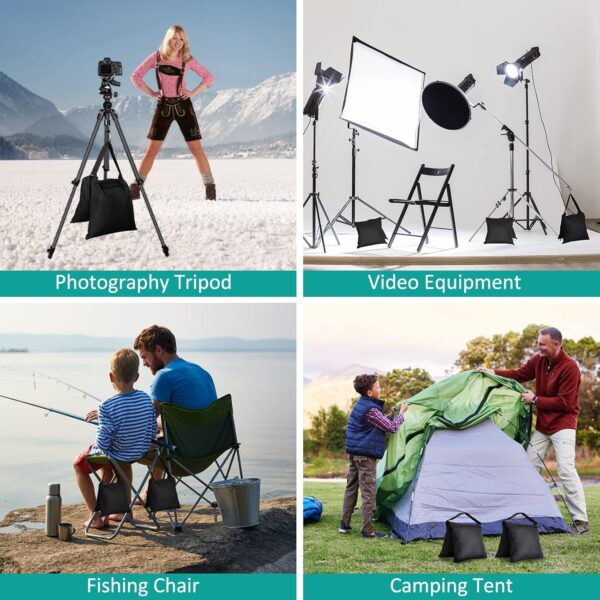 Aimosen 4 Packs Sandbags Weight Bags for Light Stand Photography Video Equipment, Heavy Duty Saddlebag for Backdrop Stand, Photo Tripod, Canopy, Pop up Tent, Umbrella Base, Fishing Chair, Picnic Table - Image 6