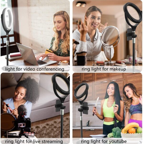 8 inch Desk Ring Light with Stand, Adjustable Computer Circle Light for Video Conference Lighting, Zoom Calls, Virtual Meeting, Video Recording, Selfie Light with Phone Holder for Streaming, Podcast - Image 2