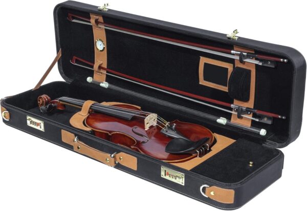 MI&VI NR-6900 Light Hard Wooden Violin Case - Fits 3/4 & 4/4 Sized Violins with Adjustable Straps | Vegan Leather | Solid Wood | Hygrometer | Accessories Pocket (Brown) - Image 7