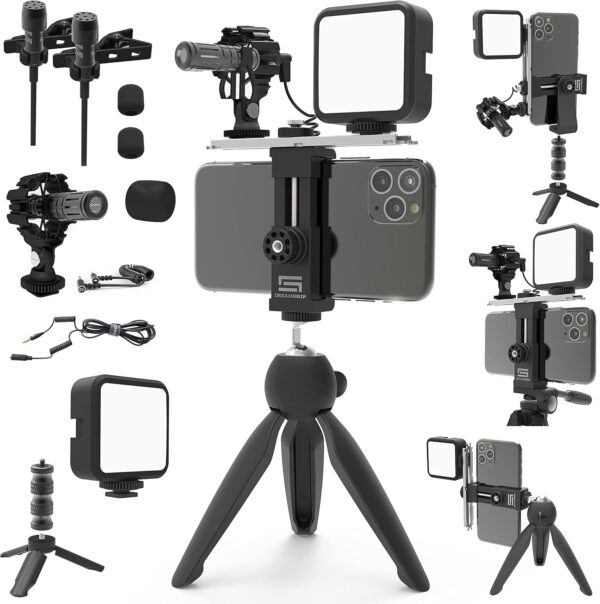 SCOUT MOJO 2 Plus Modular Rig Kit with 3 Microphones,LED Light,and ALL-IN Accessories Set for PRO Video Production with Any Smartphone for Journalists,Vloggers,YouTubers,and Content Creators