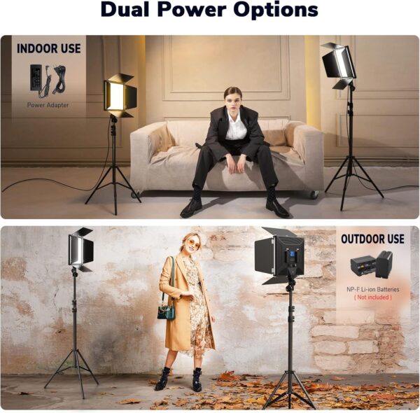D50 Photography Lighting with Barn Door, 2-Pack 15.4" LED Video Light with Remote, 45W 3000K-8000K Dimmable Bi-Color Panel Light for Live Streaming/Wedding Shooting/Video Recording/Studio/Film - Image 5