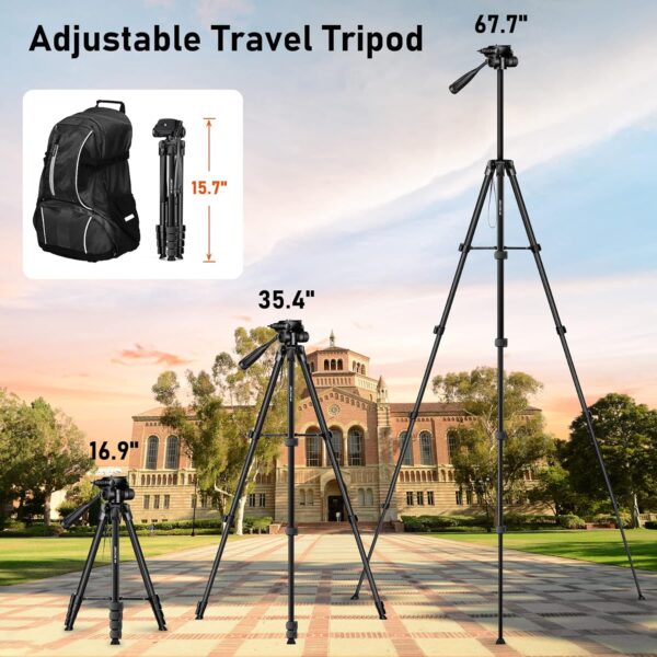 JOILCAN Camera Tripod, 68" Tablet Tripod Stand for Phone Cameras, Travel Tripod Compatible with iPad iPhone DSLR SLR Projector, Cell Phone Tripod Stand with Remote/Travel Bag / 2 in 1 Mount - Image 6