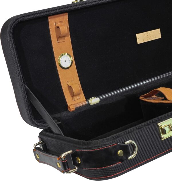 MI&VI NR-6900 Light Hard Wooden Violin Case - Fits 3/4 & 4/4 Sized Violins with Adjustable Straps | Vegan Leather | Solid Wood | Hygrometer | Accessories Pocket (Black) - Image 8