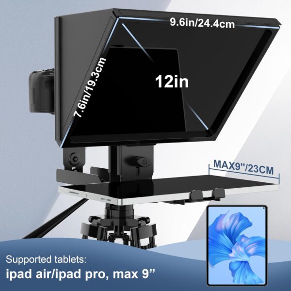 i2/12-inch All-Metal teleprompter, Lift The teleprompter and Remote Control, Using Tempered Optical Glass, Compatible with a Variety of Devices for a Variety of scenarios. - Image 3