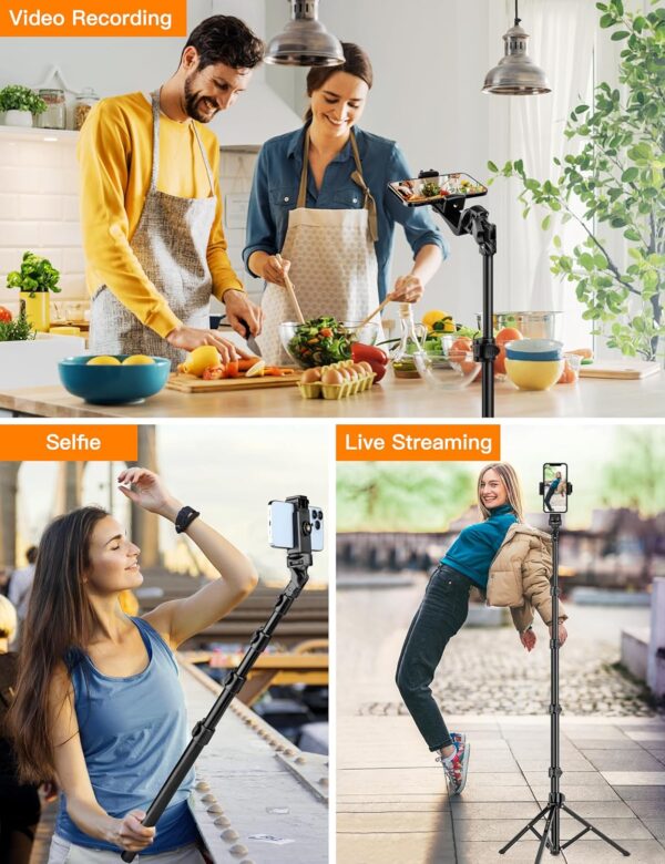 Phone Tripod, 86" Tall Tripod for iPhone with Flexible Gooseneck & Remote, Portable Cellphone Tripod Stand, Aluminum Travel Tripod for Selfies, Video Recording, Compatible with iPhone Android - Image 5