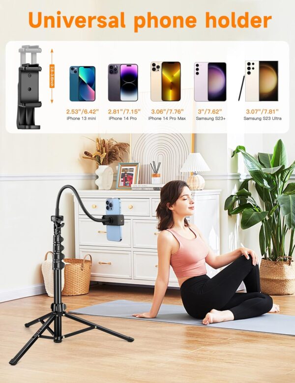 Phone Tripod, 86" Tall Tripod for iPhone with Flexible Gooseneck & Remote, Portable Cellphone Tripod Stand, Aluminum Travel Tripod for Selfies, Video Recording, Compatible with iPhone Android - Image 4