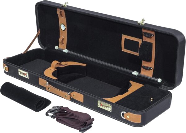 MI&VI NR-6900 Light Hard Wooden Violin Case - Fits 3/4 & 4/4 Sized Violins with Adjustable Straps | Vegan Leather | Solid Wood | Hygrometer | Accessories Pocket (Brown) - Image 3