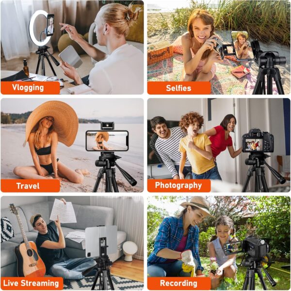 JOILCAN Camera Tripod, 68" Tablet Tripod Stand for Phone Cameras, Travel Tripod Compatible with iPad iPhone DSLR SLR Projector, Cell Phone Tripod Stand with Remote/Travel Bag / 2 in 1 Mount - Image 5