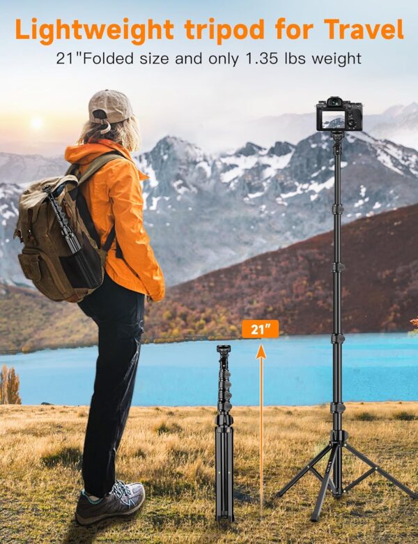 Phone Tripod, 86" Tall Tripod for iPhone with Flexible Gooseneck & Remote, Portable Cellphone Tripod Stand, Aluminum Travel Tripod for Selfies, Video Recording, Compatible with iPhone Android - Image 6