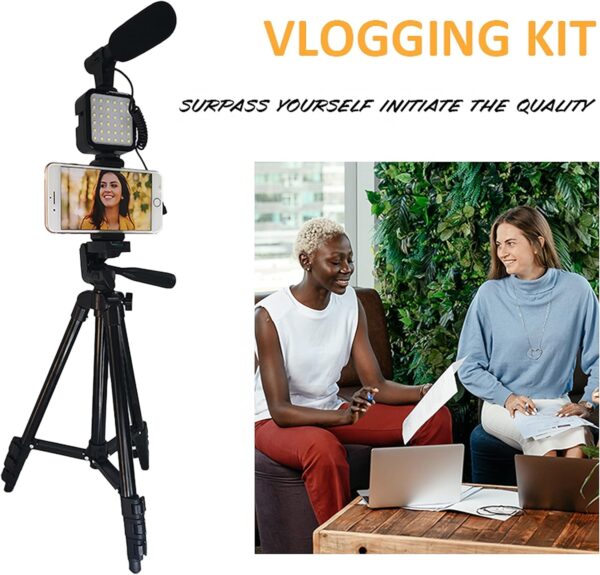 Smartphone Video Kit, Vlogging Kit, Youtuber Kit, with Microphone Light Tripod 50" Extendable Phone Clip Remote Control Compatible with iPhone/Smartphone/Cameras - Image 5