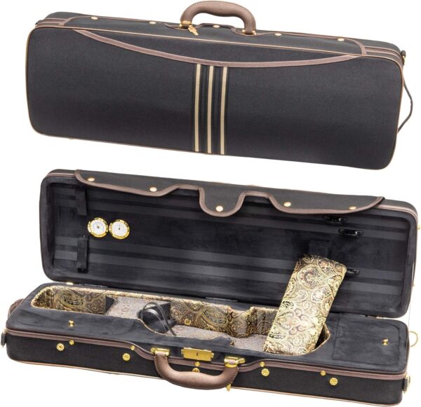 MI&VI NF-9001CC Maestro Hard-Shell Violin Case 4/4 (Full Size) Polishing Cloth Included | Luxury Silk Interior | High-Density | Adjustable Straps | Hygrometer | Thermometer (Black) - Image 2