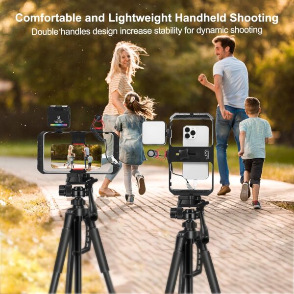 Smartphone Video Rig Hand Girp Stabilizer Filmmaking Vlogging Case Phone Video Stabilizer with Cold Shoe for Film Maker Video Grapher Compatible with iPhone 15/14/13/12/ Pro Max and Android - Image 5
