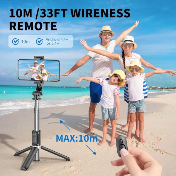 Selfie Stick Tripod, All in One Extendable & Portable iPhone Tripod Selfie Stick with Wireless Remote Compatible with iPhone 16 15 14 13 12 11 pro Xs Max 8 7, Galaxy Note10/S20/S10/OnePlus 9/9 PRO etc - Image 3