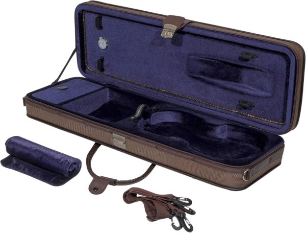 MI&VI Luxurious Hard-Shell Violin Travel Case 4/4 (Full Size) With Soft Leather Handles | Adjustable Shoulder Straps | High-Density Foam | Lightweight | Brown/Tan Exterior Stitching - By MIVI Music - Image 3