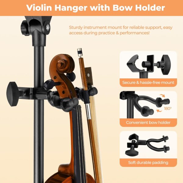 Vangoa Music Stand, Professional Portable Music Stand for Sheet Music with Violin Hanger, Folding Sheet Music Stand Music Instrument Stand with Carrying Bag, MD-3 - Image 2