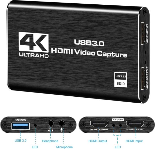 Capture Card Nintendo Switch, 4K HDMI Video Capture Card, 1080P 60FPS, HDMI to USB 3.0 Capture Card for Streaming Work with Camera/Xbox/PS4/PS5/PC/OBS - Image 2