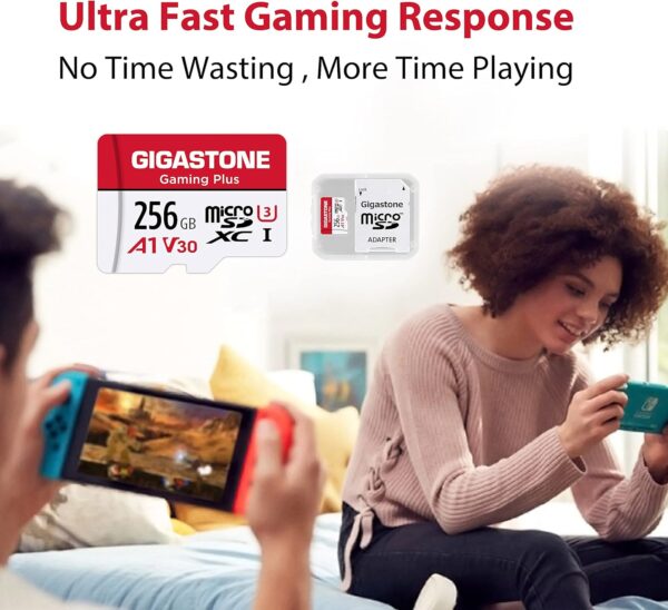 GIGASTONE 256GB Micro SD Card, Gaming Plus, MicroSDXC Memory Card for Nintendo, Wyze, GoPro, Dash Cam, Security Camera, 4K Video Recording, UHS-I A1 U3 V30 C10, up to 100MB/s, with Adapter - Image 3