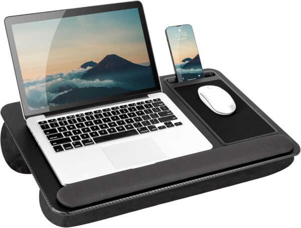 LAPGEAR Home Office Pro Lap Desk with Wrist Rest, Mouse Pad, and Phone Holder - Black Carbon - Fits up to 15.6 Inch Laptops - Style No. 91598