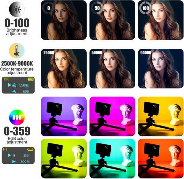 VIJIM VL120 RGB Video Light, Portable LED Camera Light Panel 0-360 Full Color, CRI 95+ 2500-9000K LED 3100mAh Rechargeable DSLR Lighting for Vlogging, Photography, Video Conference - Image 2