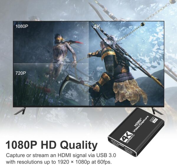 4K HDMI Capture Card for Streaming, Full HD 1080P 60FPS USB Cam Link Game Audio Video Capture Card Nintendo Switch/PS5/3ds/Xbox/PS4 (Black) - Image 6