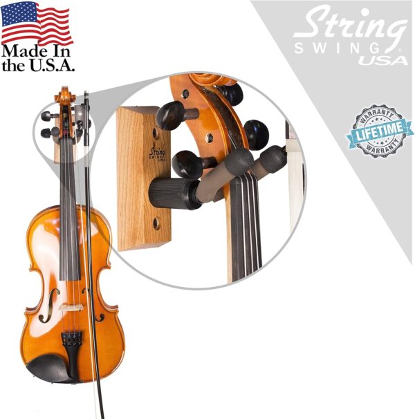 String Swing Violin Hanger Wooden Wall Mount for Home & Studio CC01V-O Hardwood Oak (2 Pack) - Image 4