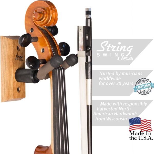 String Swing Violin Hanger Wooden Wall Mount for Home & Studio CC01V-O Hardwood Oak (2 Pack) - Image 3