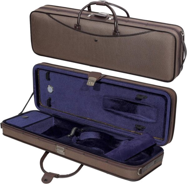 MI&VI Luxurious Hard-Shell Violin Travel Case 4/4 (Full Size) With Soft Leather Handles | Adjustable Shoulder Straps | High-Density Foam | Lightweight | Brown/Tan Exterior Stitching - By MIVI Music