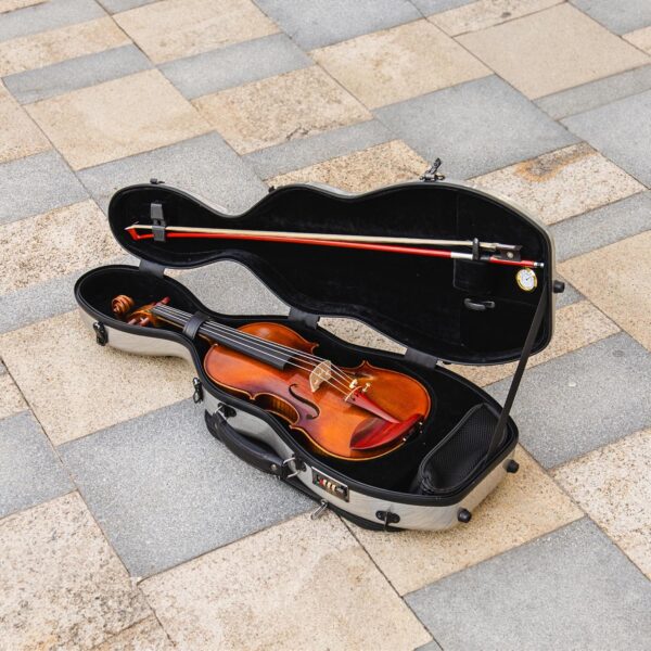 4/4 Full Size Violin case High-Strength Carbon Fiber Pear-Shaped Violin Music Bag With Combination Lock and Extra Bag Gray Violin Hard Case (VB-Random type-SilveryGray spot) - Image 3