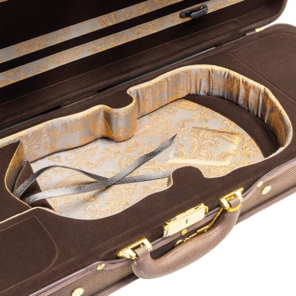 MI&VI NF-9001 Professional Hard-Shell Violin Case 4/4 (Full Size) Luxury Silk Interior | High-Density Foam | Sheet Pocket | Adjustable Straps | Hygrometer | Thermometer (Brown) - Image 6