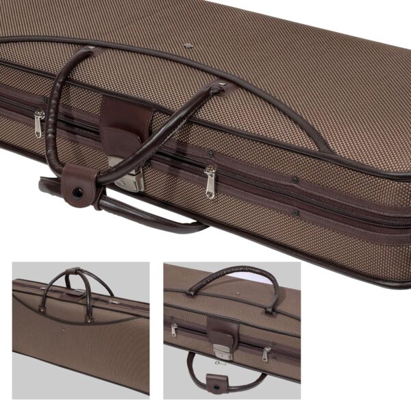 MI&VI Luxurious Hard-Shell Violin Travel Case 4/4 (Full Size) With Soft Leather Handles | Adjustable Shoulder Straps | High-Density Foam | Lightweight | Brown/Tan Exterior Stitching - By MIVI Music - Image 4